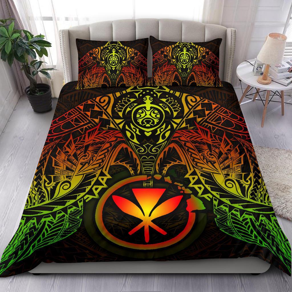 Polynesian Hawaii Duvet Cover Set - Reggae Turtle Manta Ray RED - Polynesian Pride
