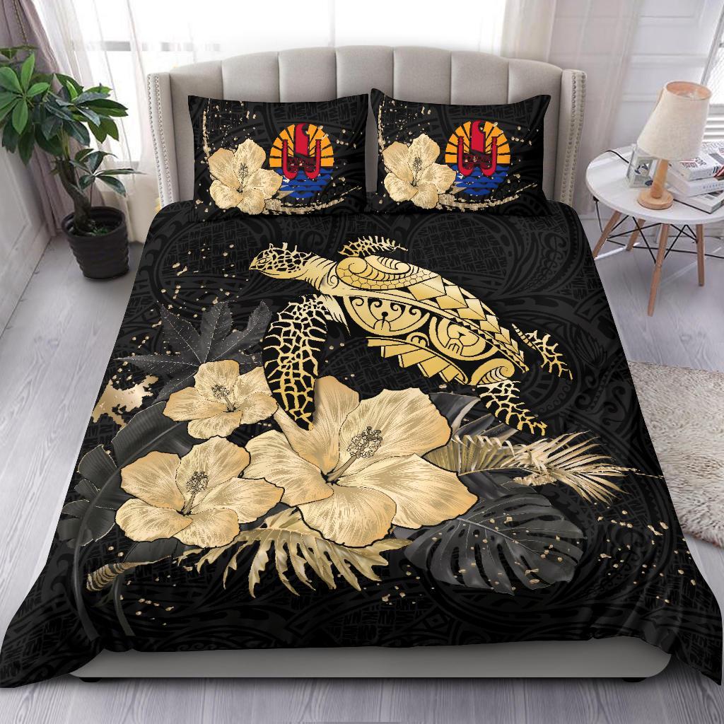Polynesian Duvet Cover Set - Tahiti Bedding Set Turtle Hibiscus Gold Special - Polynesian Pride