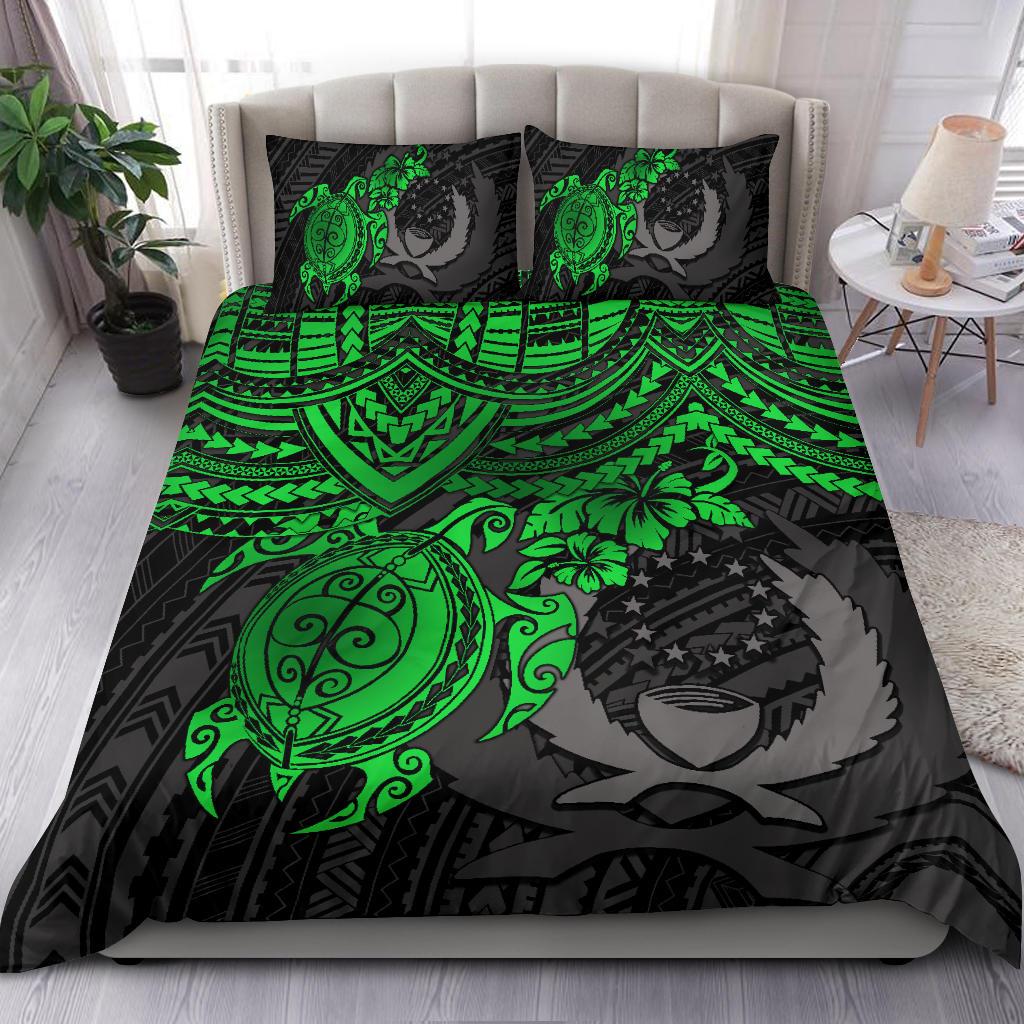 Pohnpei Polynesian Duvet Cover Set - Polynesian Green Turtle Black - Polynesian Pride