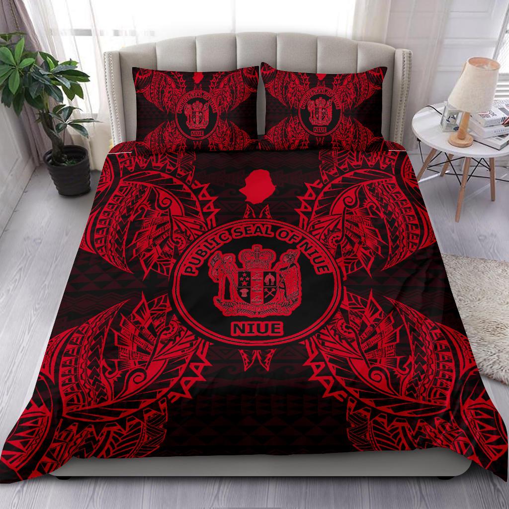 Polynesian Bedding Set - Niue Duvet Cover Set Map Red Red - Polynesian Pride