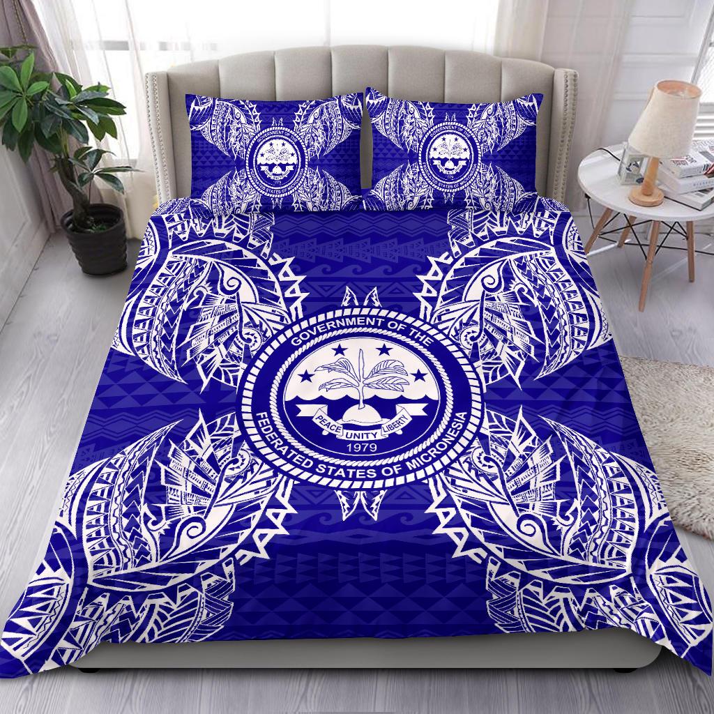 Polynesian Bedding Set - Federated States Of Micronesian Duvet Cover Set Map Blue Blue - Polynesian Pride