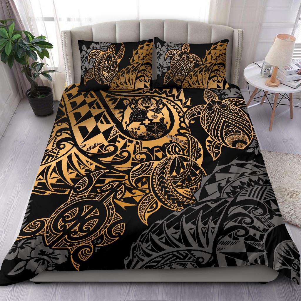 Polynesian Duvet Cover - Tonga Bedding Set - Gold Turtle Flowing - Polynesian Pride