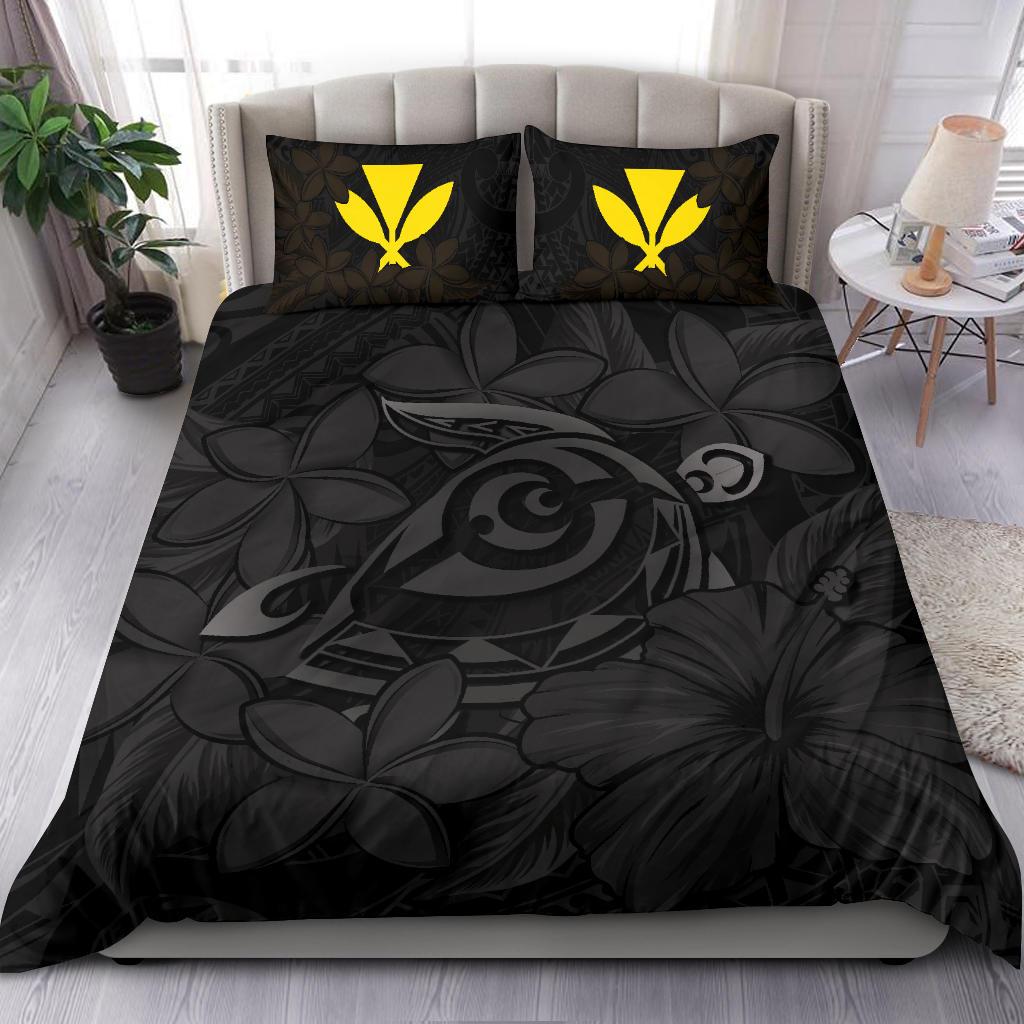 Hawaiian Turtle Hibiscus Plumeria Kanaka Polynesian Bedding Set Gray - Soft Style - Polynesian Pride