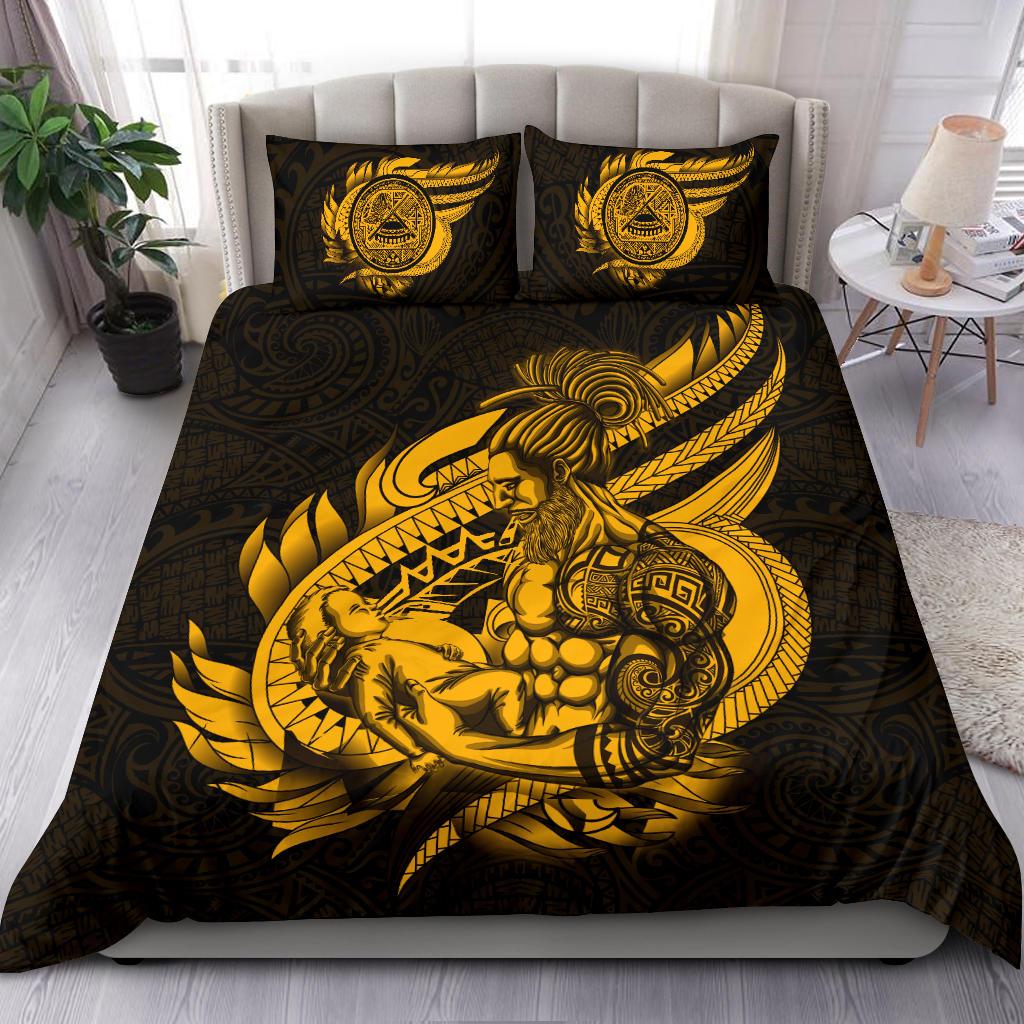 Polynesian Bedding Set - American Samoa Duvet Cover Set Father And Son Gold - Polynesian Pride