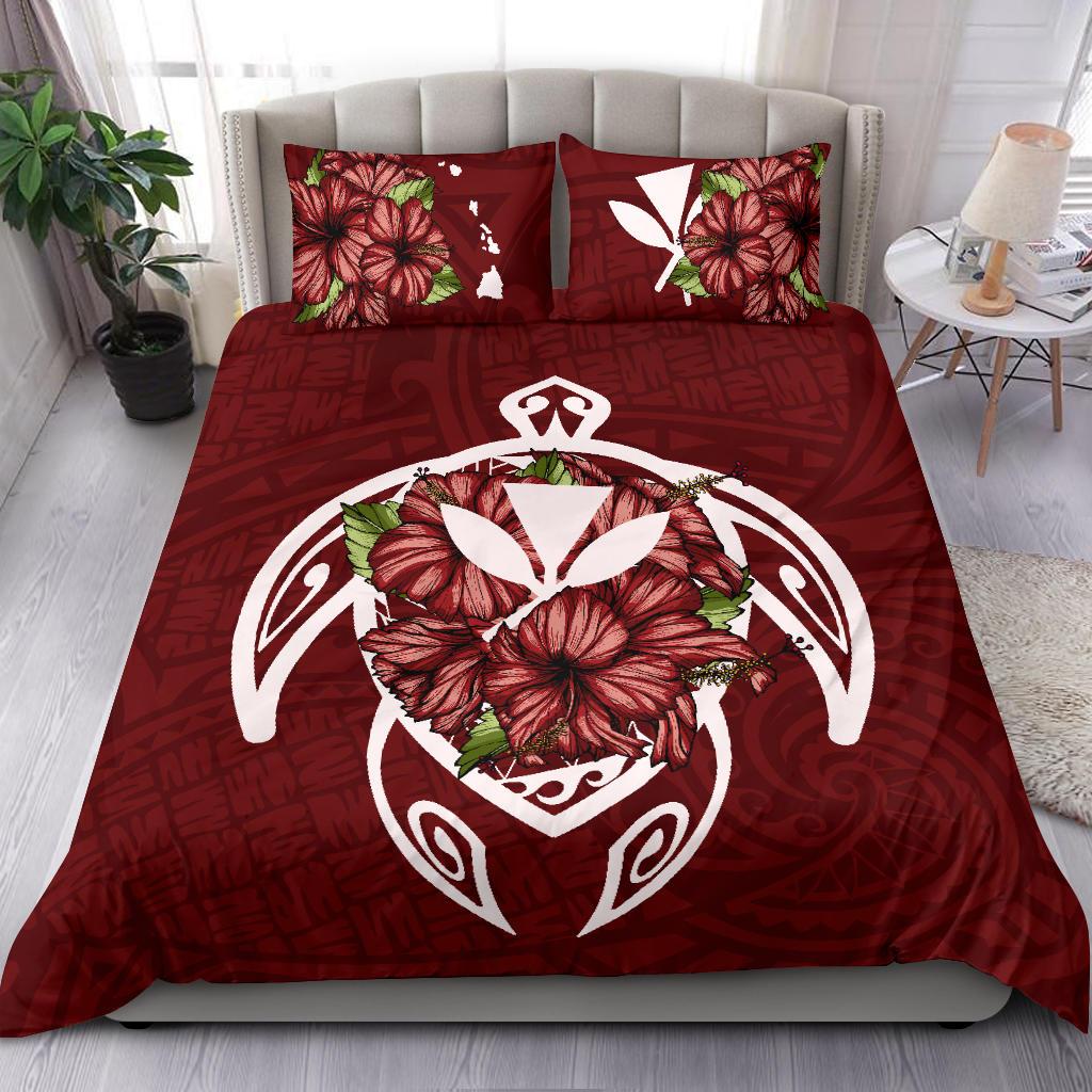 Hawaii Bedding Set - Hawaii Turtle Hibiscus Polynesian Bedding Set - Red Four - Polynesian Pride