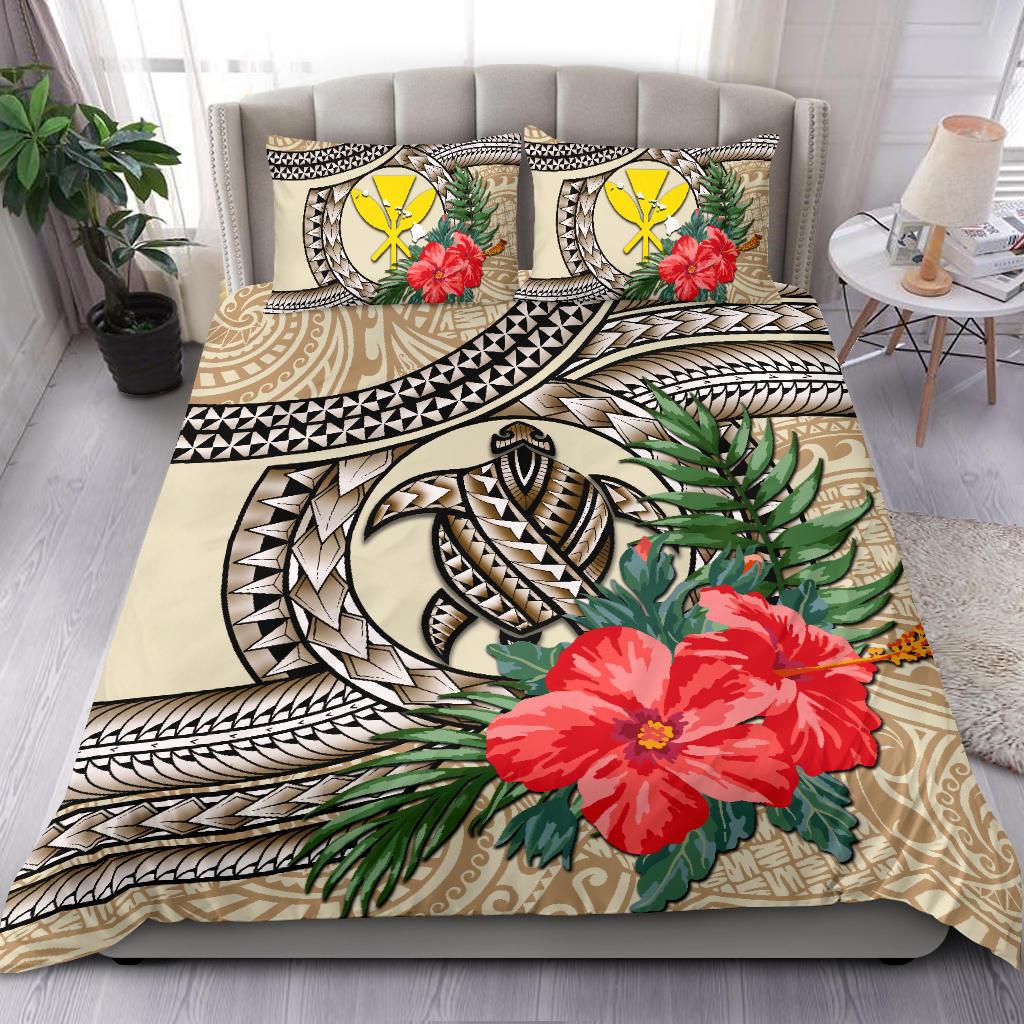 Kanaka Maoli (Hawaiian) Bedding Set - Polynesian Turtle Hibuscus Beige - Polynesian Pride