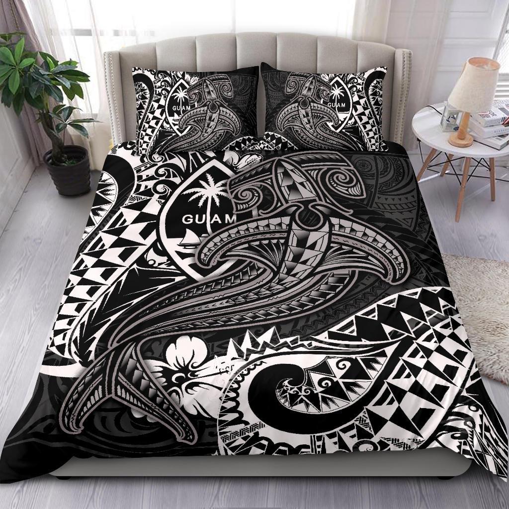 Guam Polynesian Bedding Set - White Shark Polynesian Tattoo White - Polynesian Pride