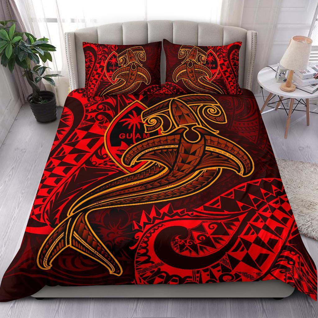 Guam Polynesian Bedding Set - Red Shark Polynesian Tattoo Red - Polynesian Pride