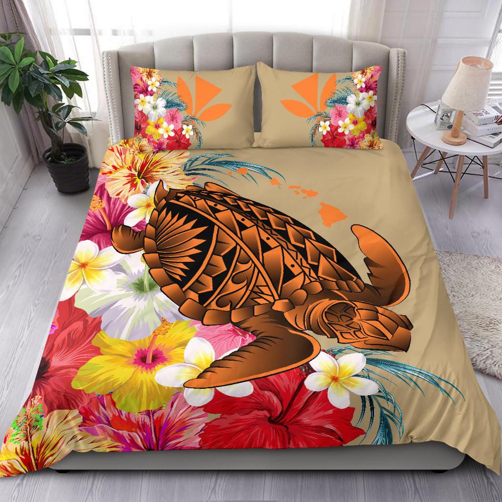 Hawaii Bedding Set - Hawaii Tropical Turtle Hibiscus And Plumeria Bedding Set - Polynesian Pride