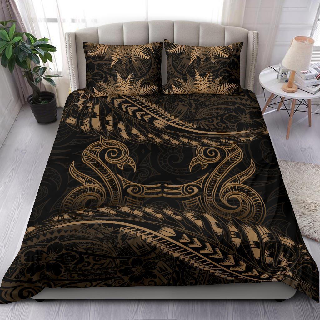 New Zealand Bedding Set Gold Manaia Maori - Silver Fern Duvet Cover Art - Polynesian Pride