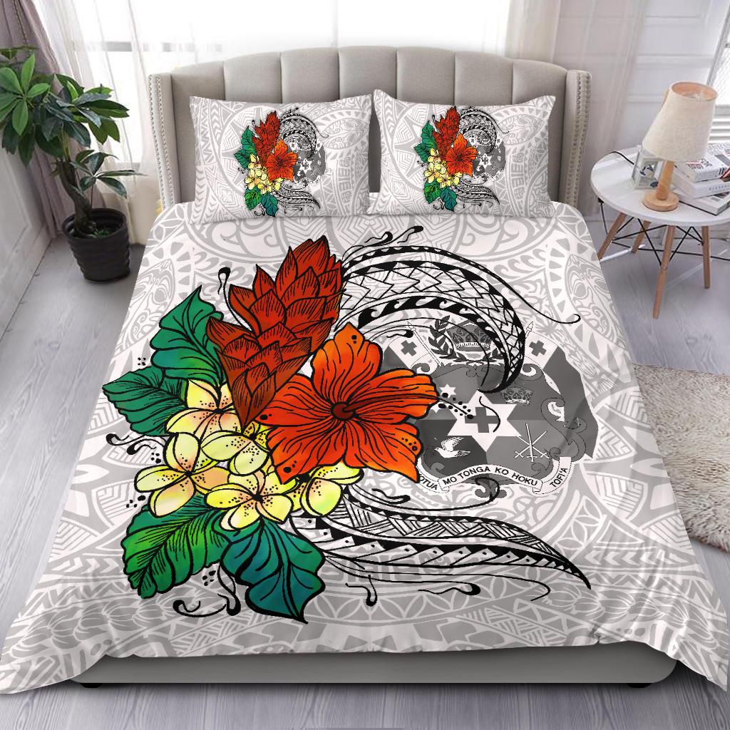 Tonga Bedding Set - Tropical Flowers White Patterns Style - Polynesian Pride
