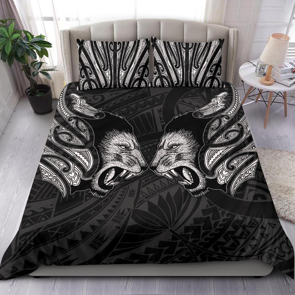 Double Lion Maori Tattoo Bedding Set New Zealand - White Black - Polynesian Pride