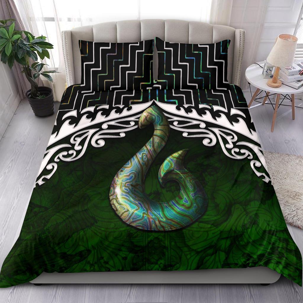 New Zealand Maori Hei Matau Poutama Bedding Set Black - Polynesian Pride