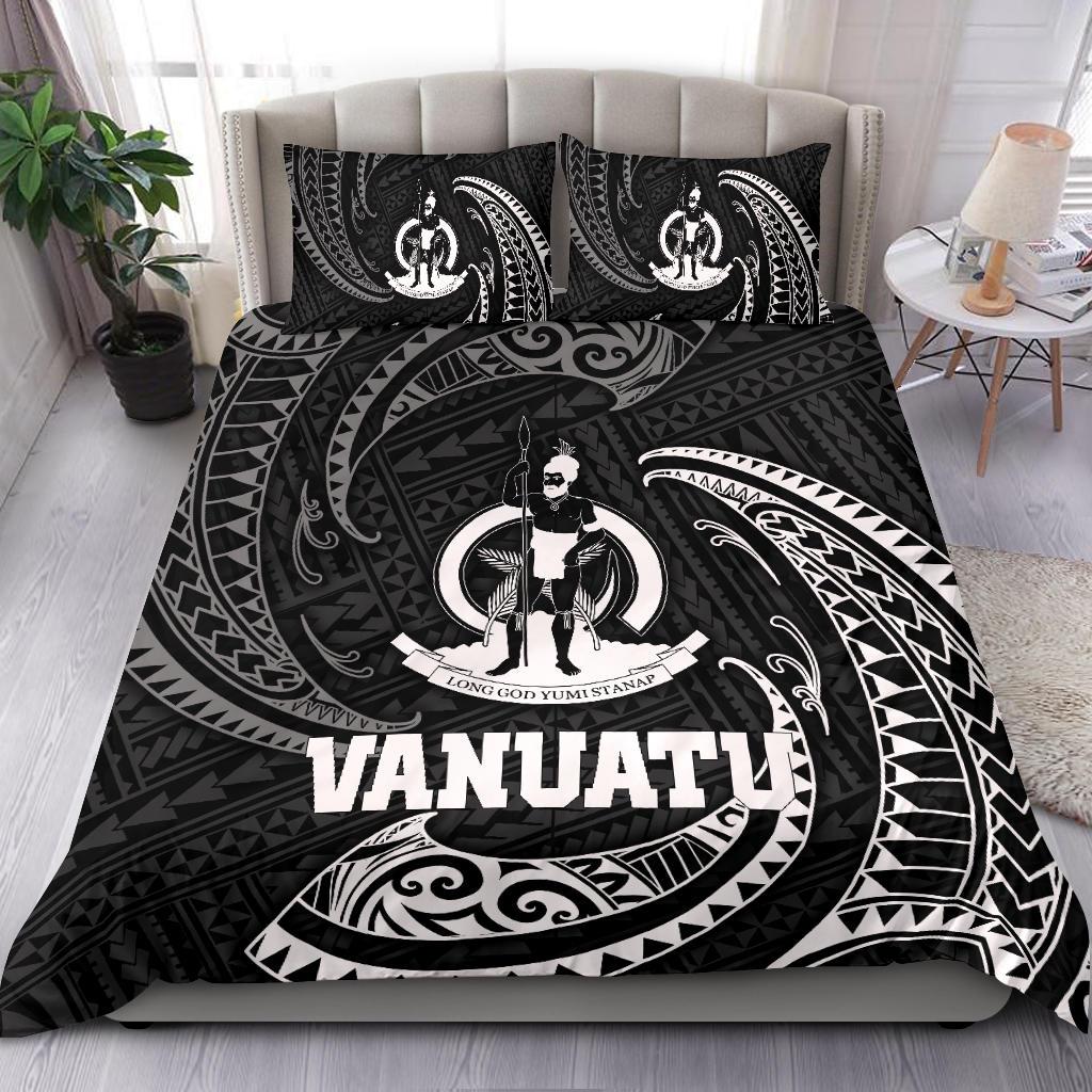 Vanuatu Polynesian Bedding Set - White Tribal Wave Black - Polynesian Pride