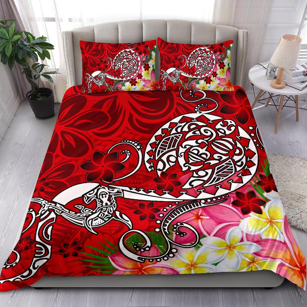 Polynesian Bedding Set - Turtle Plumeria Red Color - Polynesian Pride