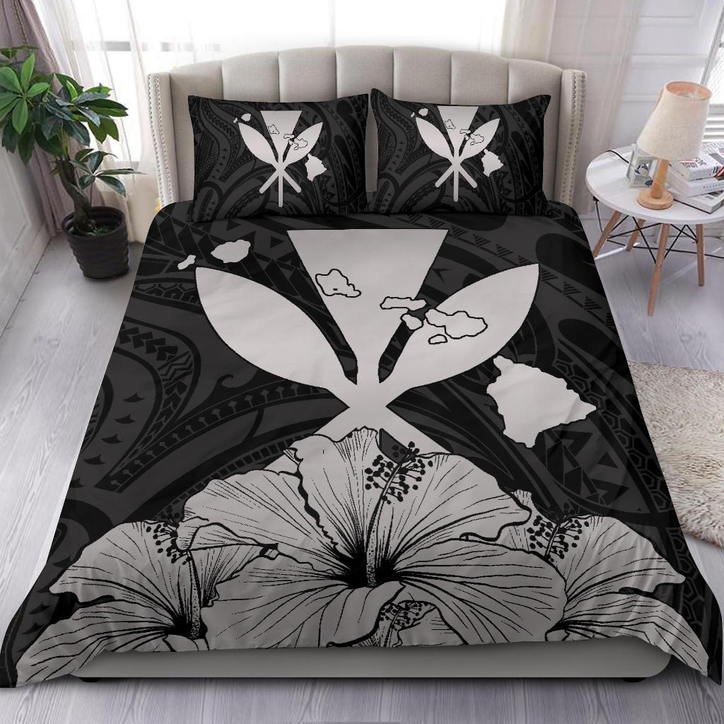 Hawaiian Kanaka Bedding Set Hibiscus Polynesian Love Gray - Polynesian Pride