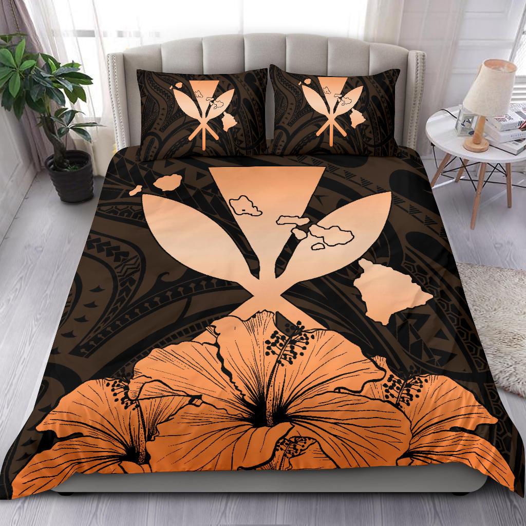 Hawaiian Kanaka Bedding Set Hibiscus Polynesian Love Orange - Polynesian Pride