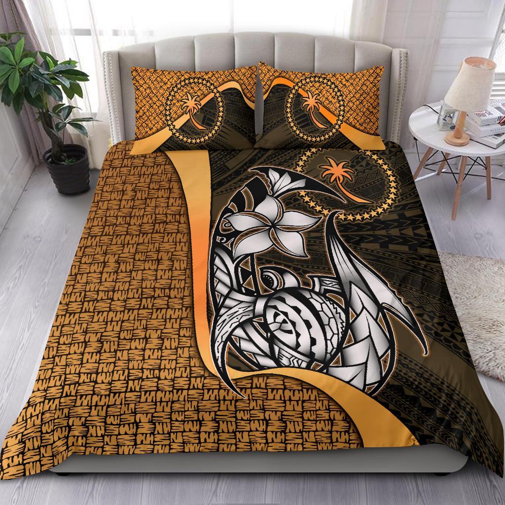 Chuuk Micronesian Bedding Set Gold - Turtle With Hook Gold - Polynesian Pride