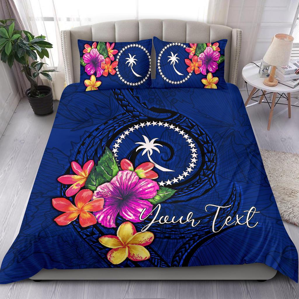 Micronesia Custom Personalised Bedding Set - Chuuk Duvet Cover Set Floral With Seal Blue Blue - Polynesian Pride