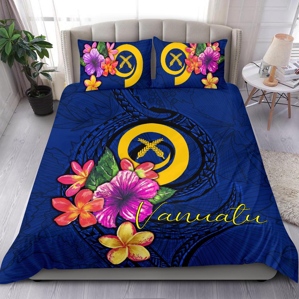 Polynesian Bedding Set - Vanuatu Duvet Cover Set Floral With Seal Blue Blue - Polynesian Pride