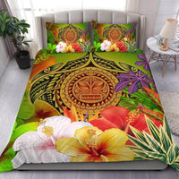Polynesian Bedding Set - Manta Ray Tropical Flowers (Reggae) Green - Polynesian Pride