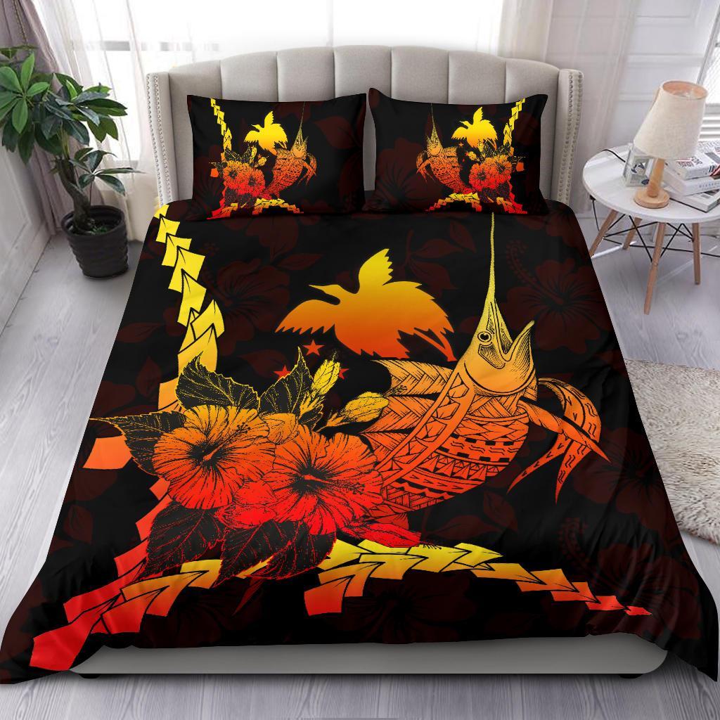 Papua New Guinea Polynesian Bedding Set - Swordfish With Hibiscus Black - Polynesian Pride