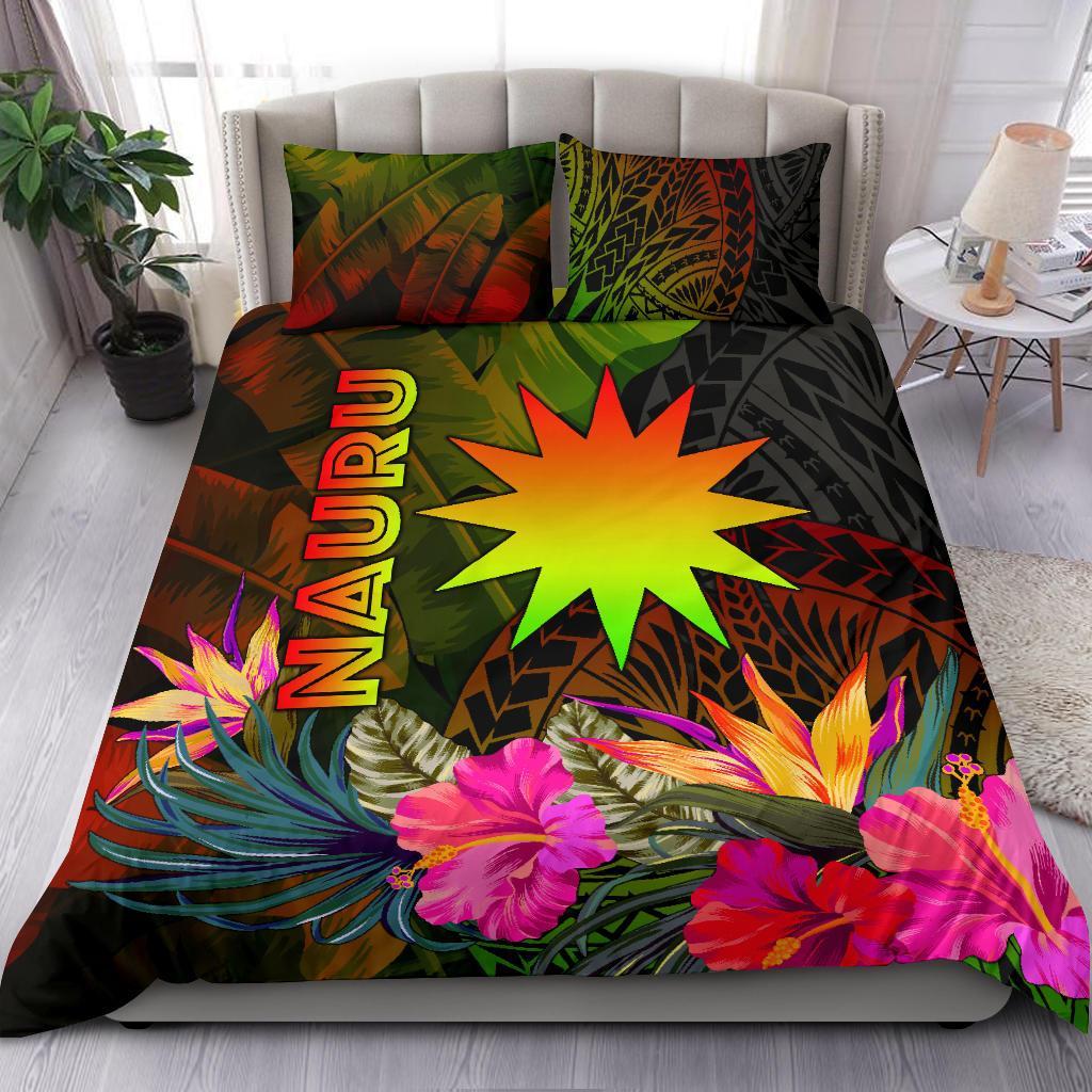 Nauru Polynesian Bedding Set - Hibiscus and Banana Leaves - Polynesian Pride