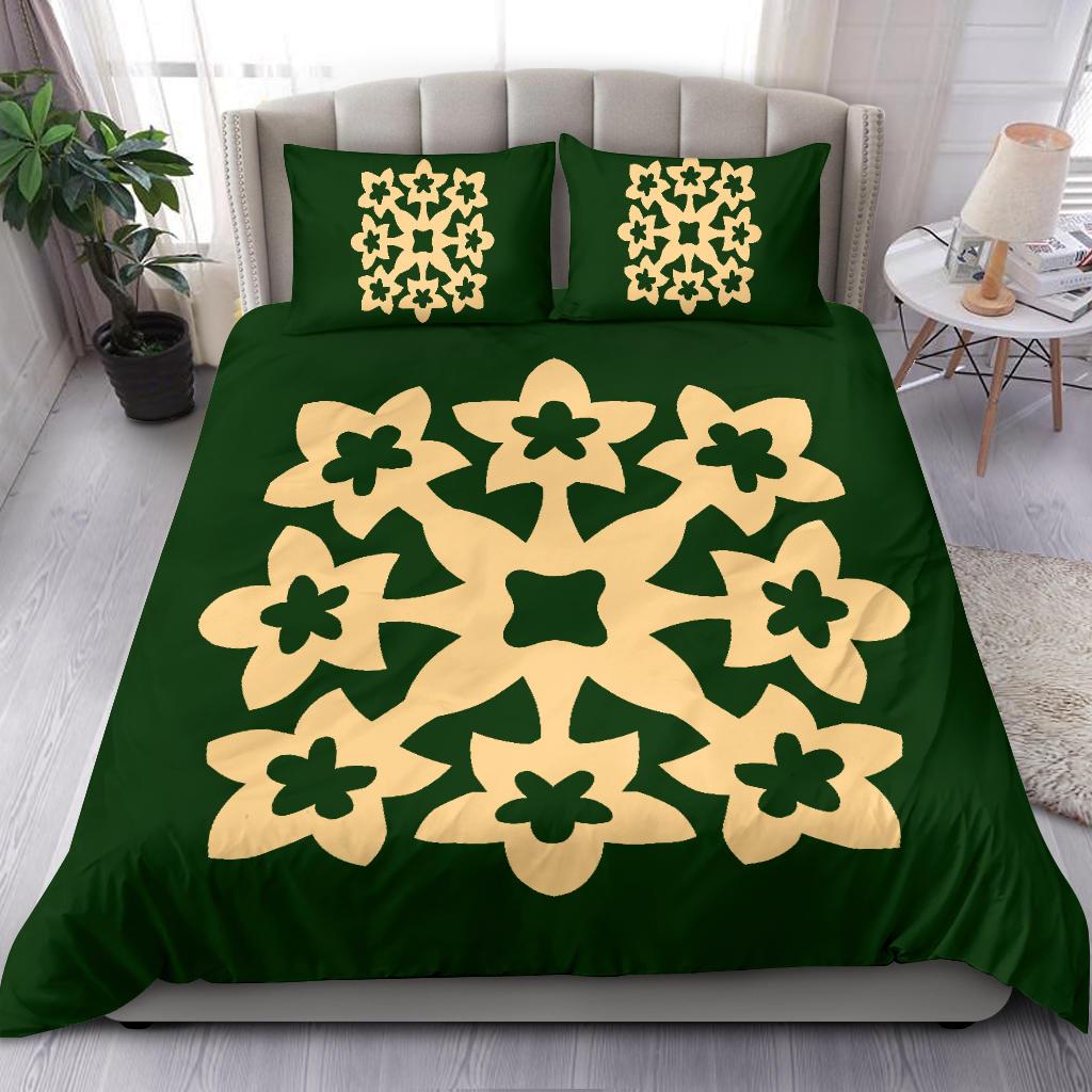Hawaiian Bedding Set Royal Pattern - Green - A1 Style - Polynesian Pride