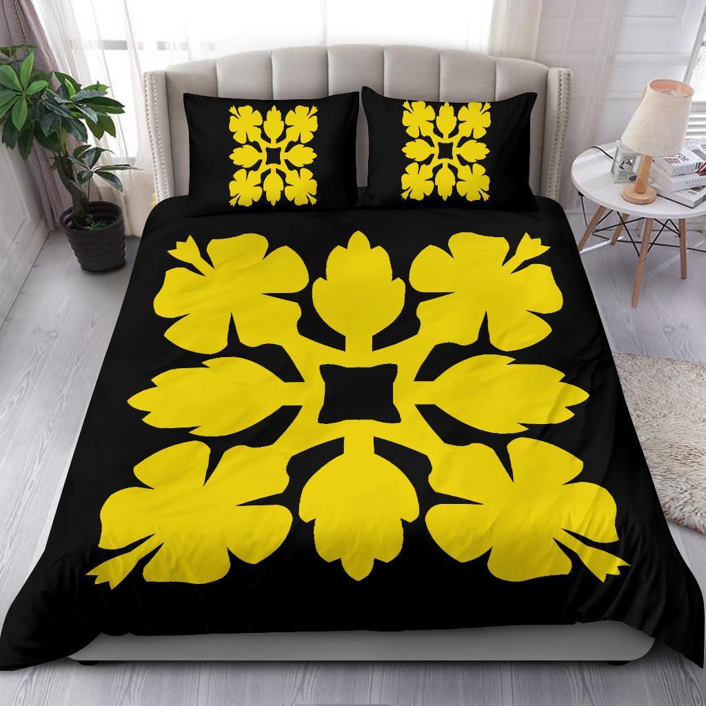 Hawaiian Bedding Set Royal Pattern - Black And Yellow - C1 Style - Polynesian Pride