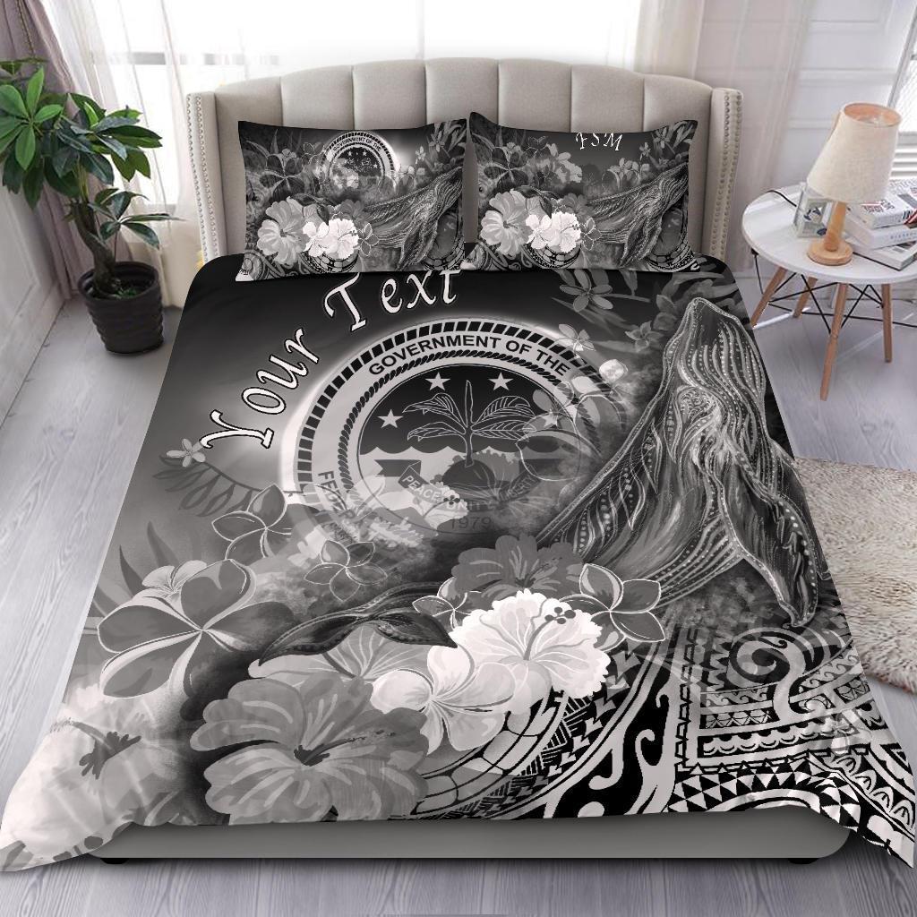 Federated States of Micronesia Custom Personalised Bedding Set - Humpback Whale with Tropical Flowers (White) - Polynesian Pride