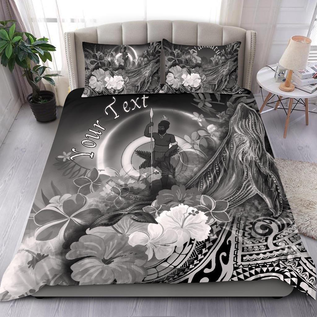 Vanuatu Custom Personalised Bedding Set - Humpback Whale with Tropical Flowers (White) - Polynesian Pride