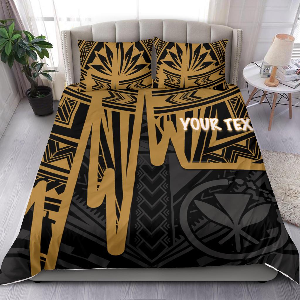 Hawaii Personalised Bedding Set - Kanaka Maoli With Polynesian Pattern In Heartbeat Style (Gold) - Polynesian Pride