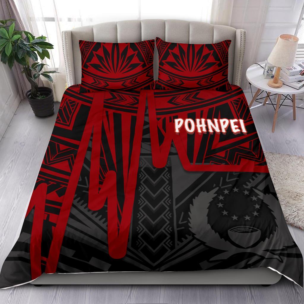 Pohnpei Bedding Set - Pohnpei Seal In Heartbeat Patterns Style (Red) - Polynesian Pride