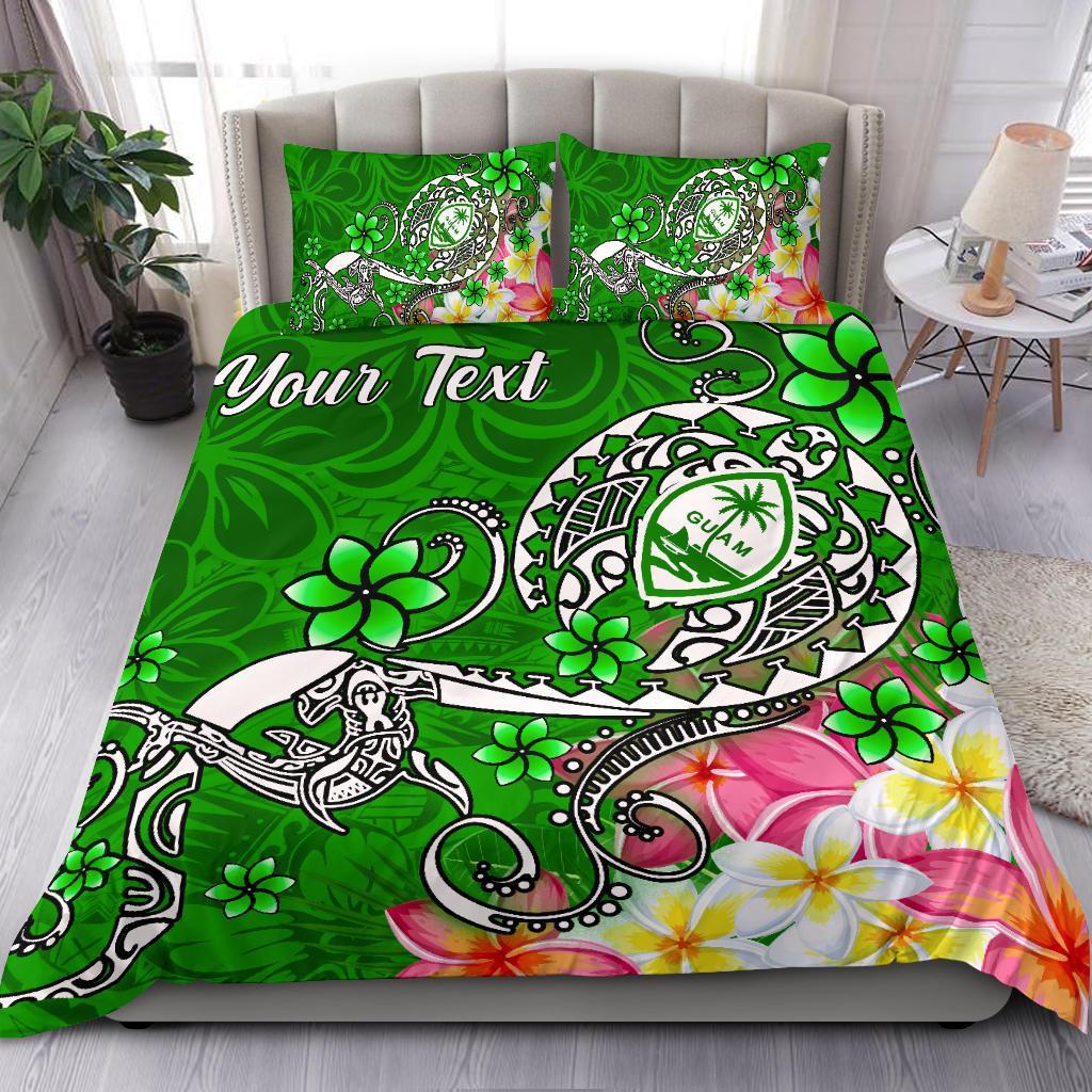 Guam Custom Personalised Bedding Set - Turtle Plumeria (Green) Green - Polynesian Pride