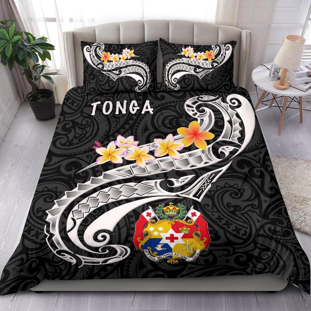 Tonga Bedding Set - Tonga Seal Polynesian Patterns Plumeria (Black) - Polynesian Pride