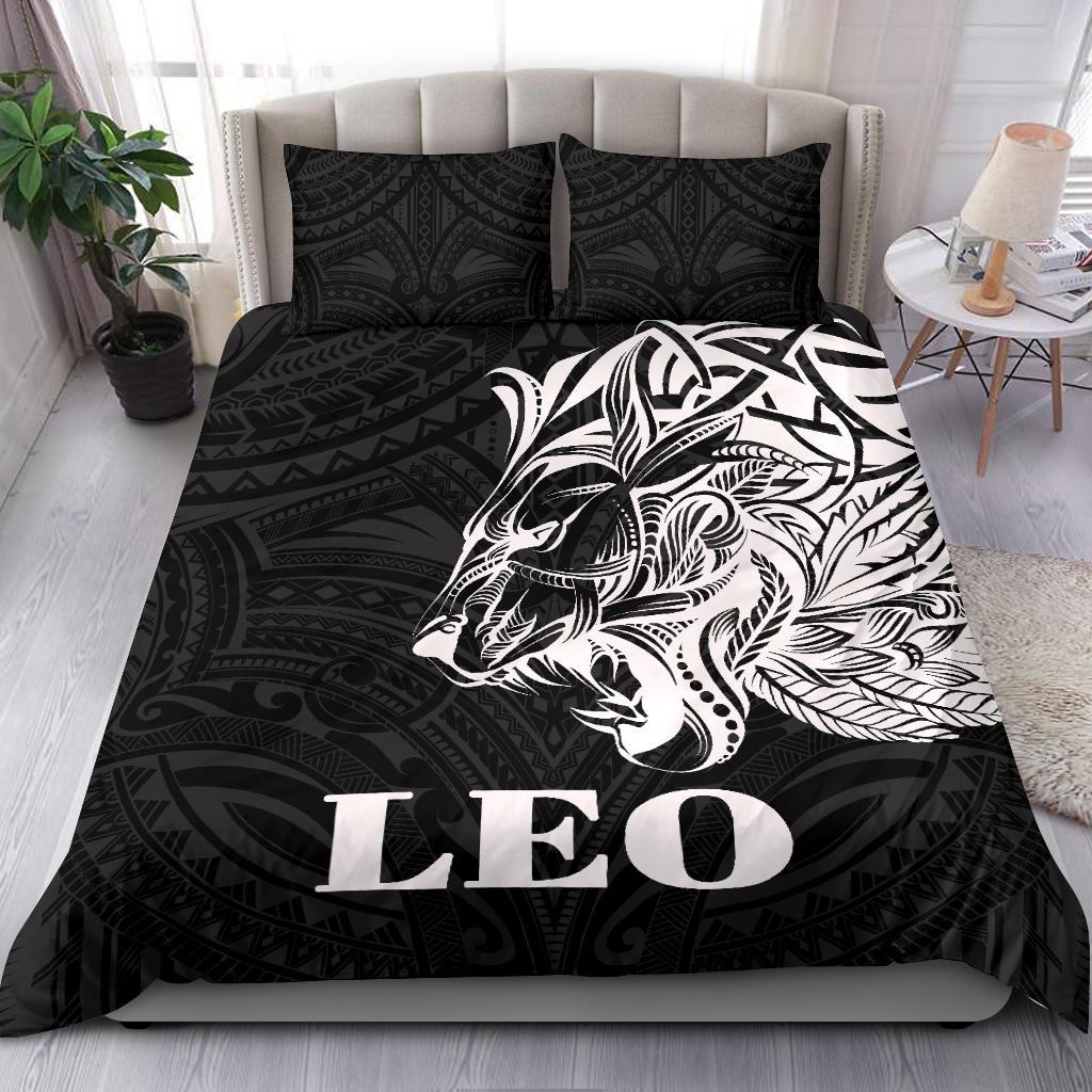 Sun In Leo Zodiac Bedding Set Polynesian Tattoo Simple - White - Polynesian Pride
