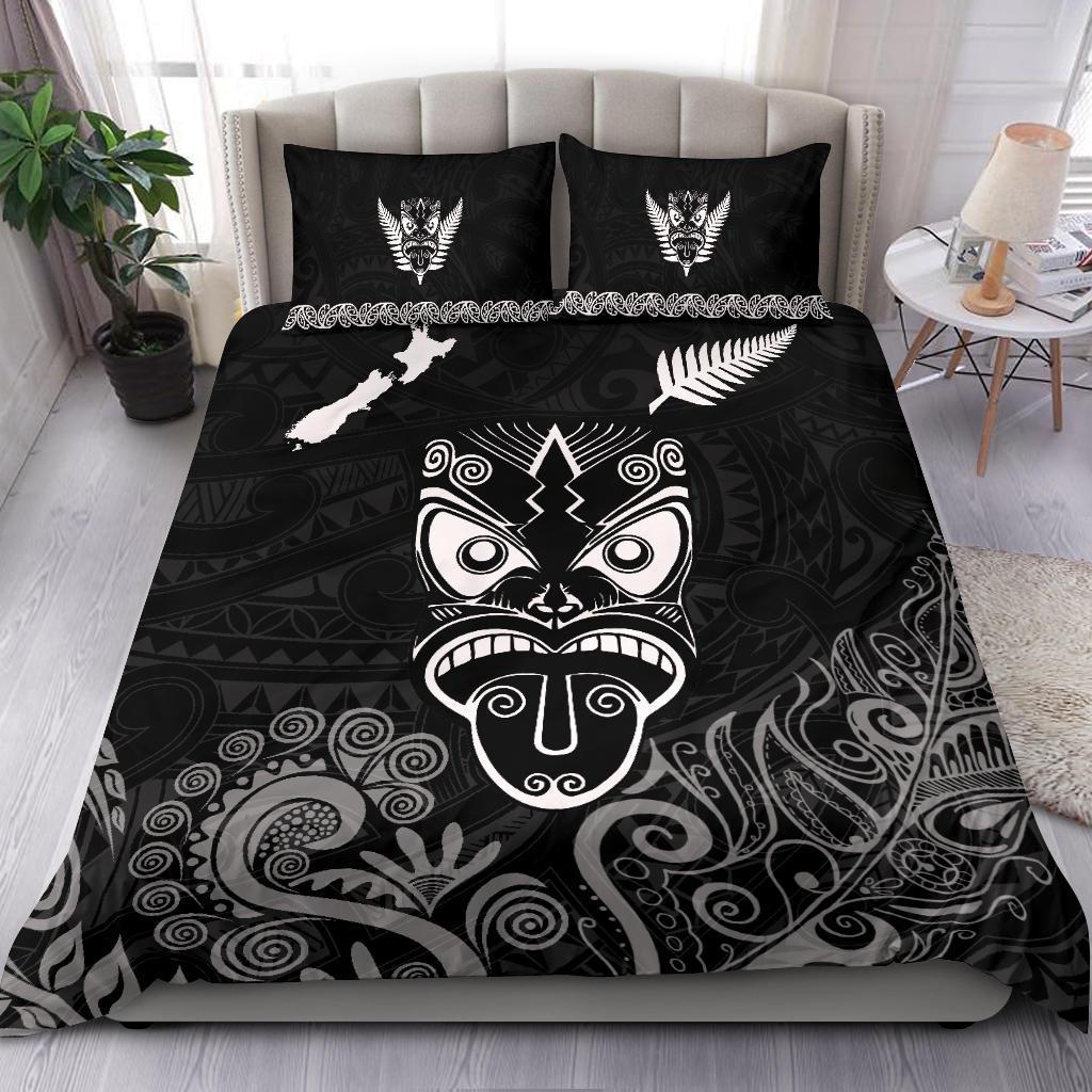 Maori Aotearoa Rugby Haka Bedding Set New Zealand Silver Fern - Black Art - Polynesian Pride