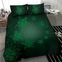 Hawaiian Plumeria Hibiscus Turtle Under The Sea Polynesian Bedding Set Green - Polynesian Pride