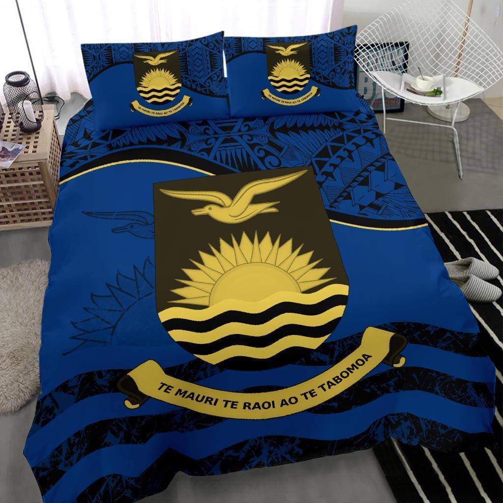 Kiribati Duvet Cover Set - Kiribati Flag & Coat Of Arms Dark Blue - Polynesian Pride
