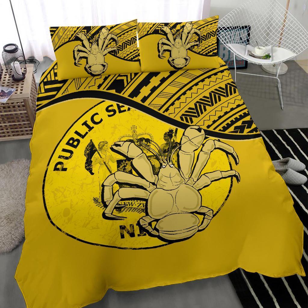 Niue Duvet Cover Set - Niue Coat Of Arms & Coconut Crab Yellow - Polynesian Pride