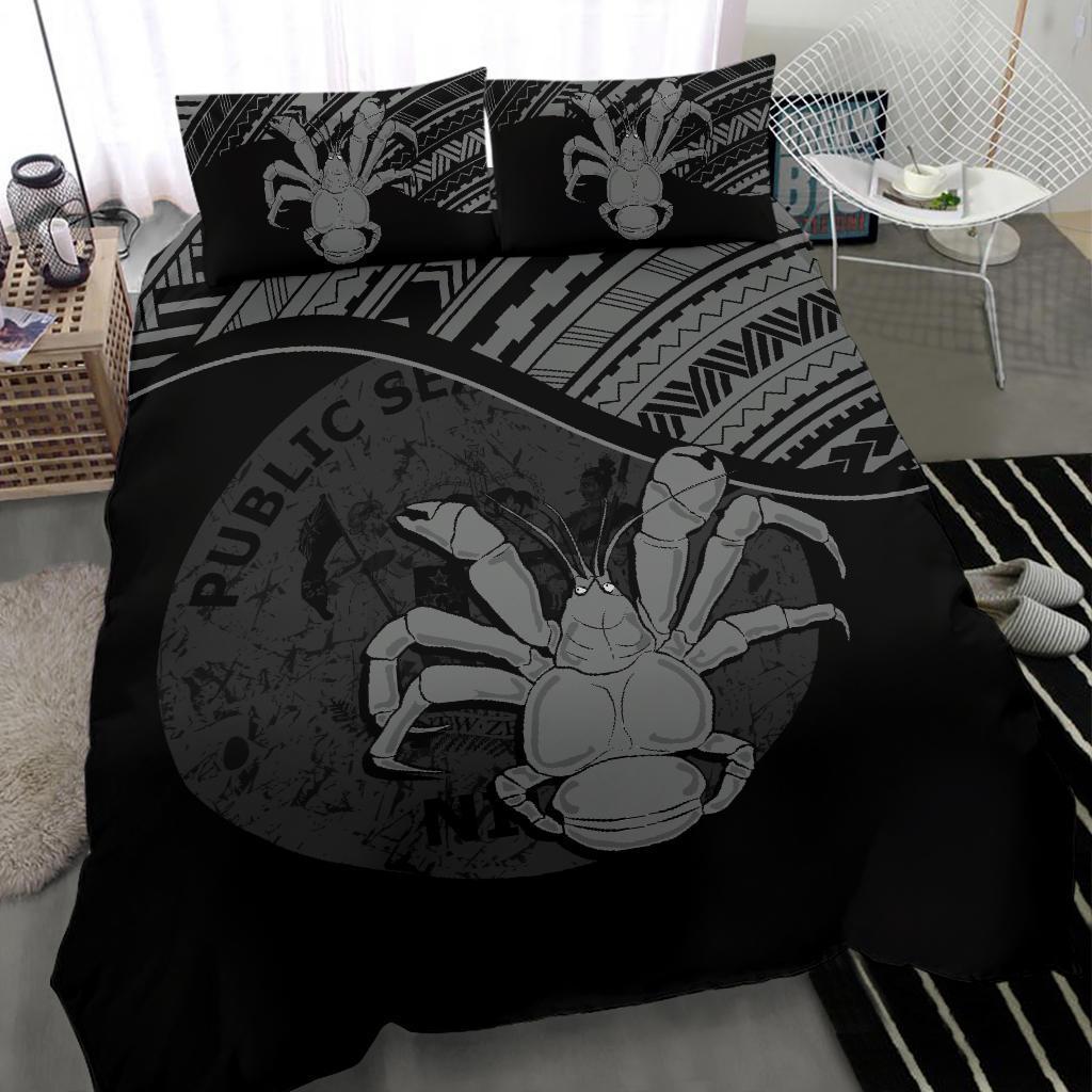 Niue Duvet Cover Set - Niue Coat Of Arms & Coconut Crab Black - Polynesian Pride