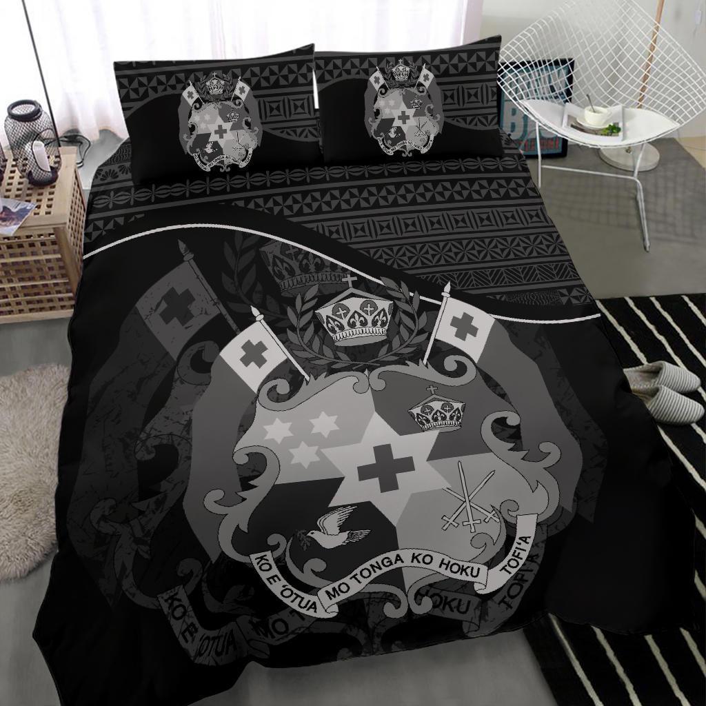 Tonga Duvet Cover Set - Tonga Coat Of Arms Black - Polynesian Pride