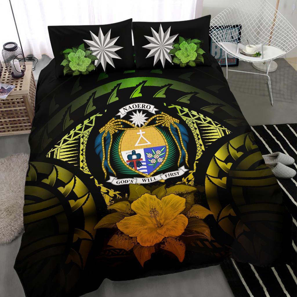 Nauru Duvet Cover Set - Nauru Coat Of Arms & Reggae Hibiscus - Polynesian Pride