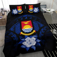Kiribati Duvet Cover Set - Kiribati Coat Of Arms & Dark Blue Hibiscus - Polynesian Pride