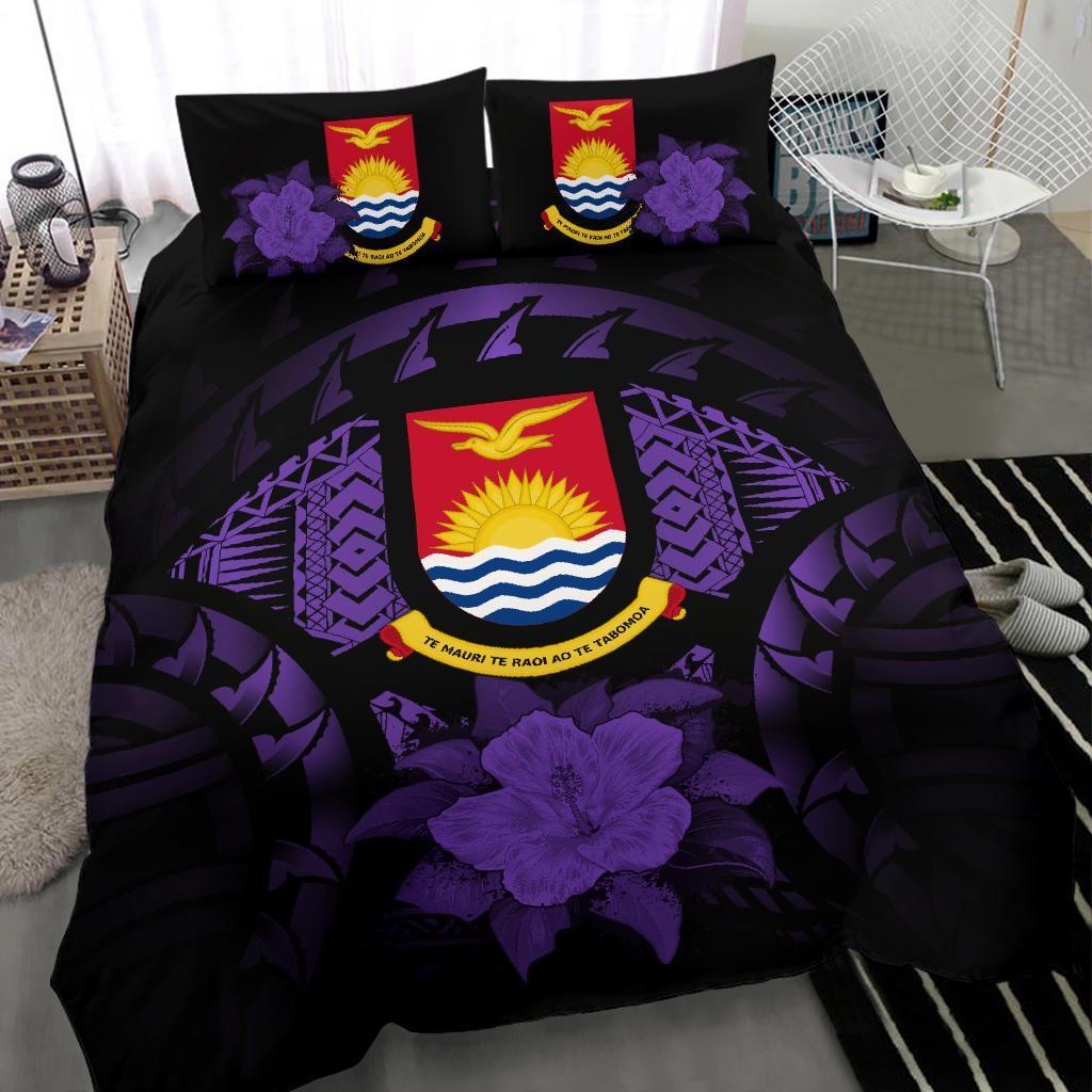 Kiribati Duvet Cover Set - Kiribati Coat Of Arms & Purple Hibiscus - Polynesian Pride