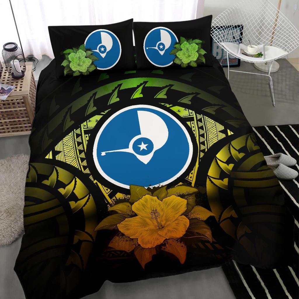Yap Duvet Cover Set - Yap Flag & Reggae Hibiscus - Polynesian Pride
