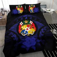 Tonga Duvet Cover Set - Tonga Coat Of Arms & Dark Blue Hibiscus - Polynesian Pride