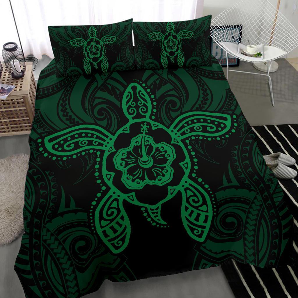 Hawaiian Turtle Hibiscus Polynesian Bedding Set Green - Polynesian Pride