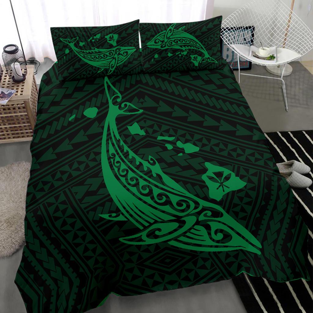 Hawaiian Map Whale Polynesian Bedding Set - Green - Polynesian Pride