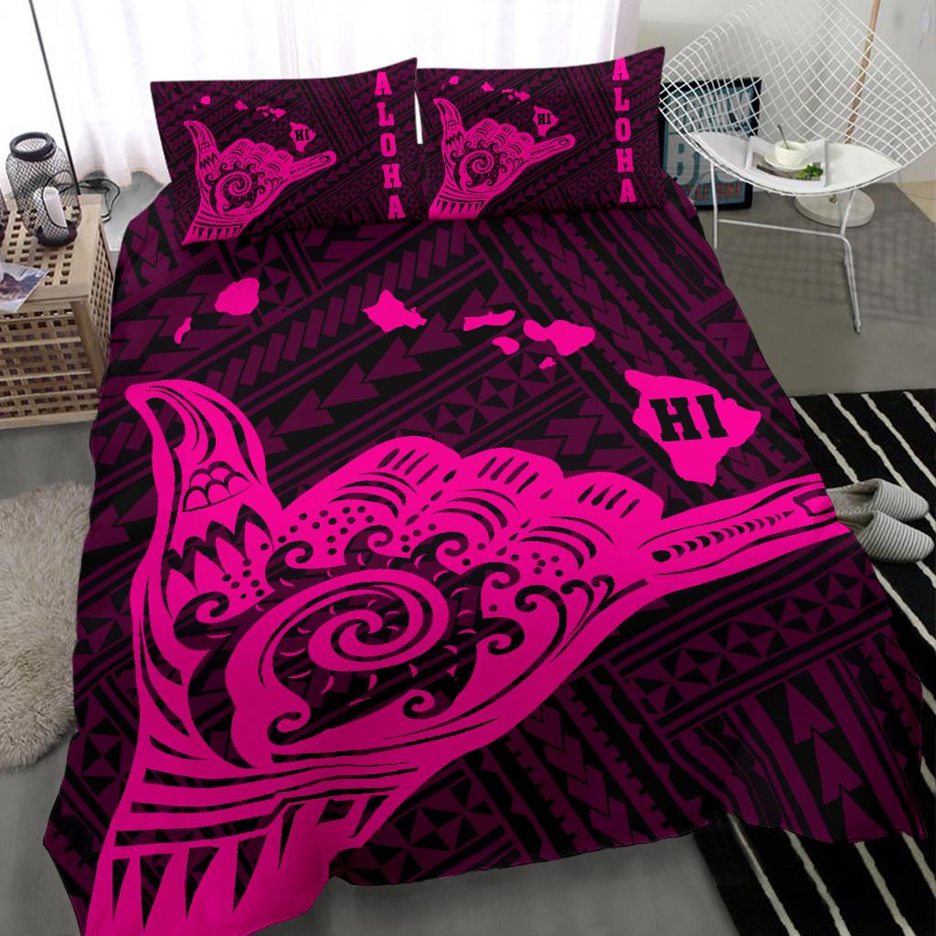 Hawaiian Map Shaka Pink Polynesian Bedding Set - Polynesian Pride